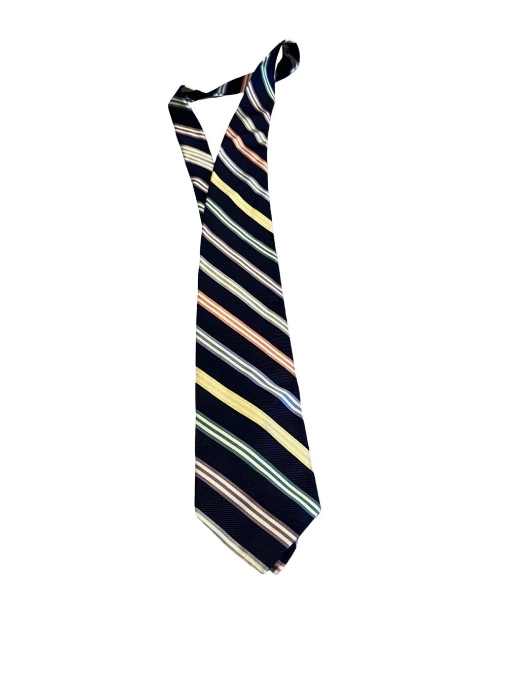 Brooks Brothers Silk Tie - England woven Sherbet colored stripe tie - navy tie